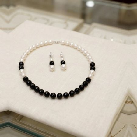 Handcrafted Black White Crystal Glass Bead Mala Set